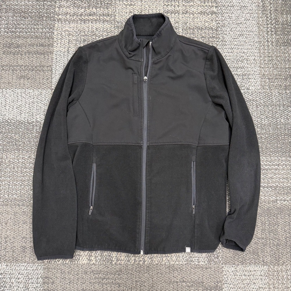 FIGS Fleece Jacket Womens Medium Black Solid Full Zip Mixed Media Mock Neck